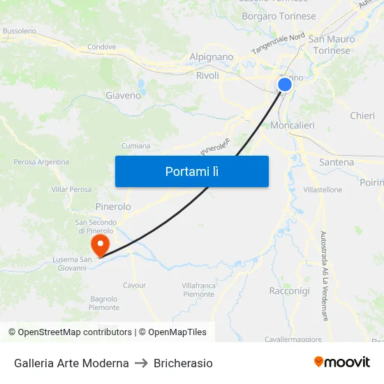 Galleria Arte Moderna to Bricherasio map