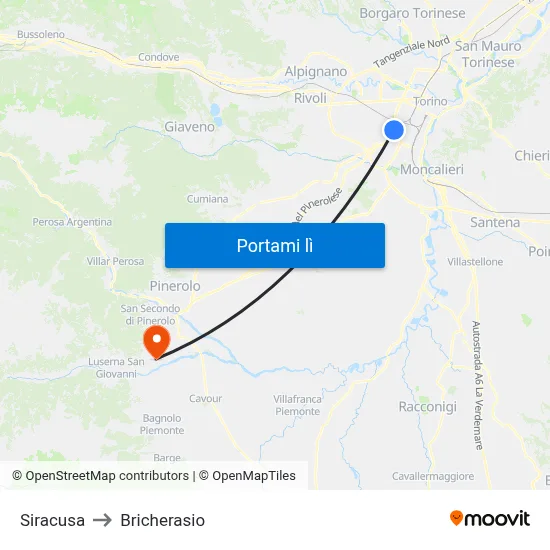 Siracusa to Bricherasio map