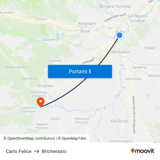 Carlo Felice to Bricherasio map
