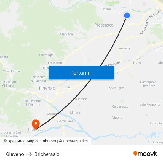 Giaveno to Bricherasio map