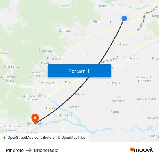 Pinerolo to Bricherasio map