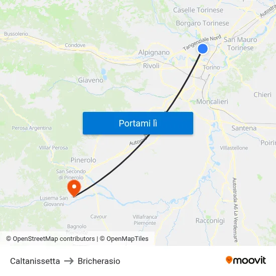 Caltanissetta to Bricherasio map