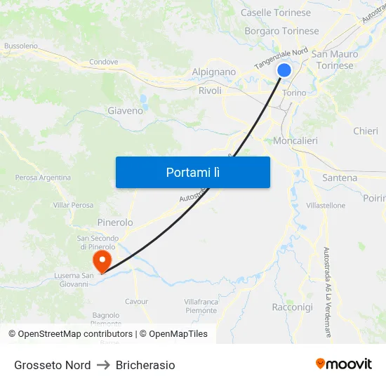 Grosseto Nord to Bricherasio map