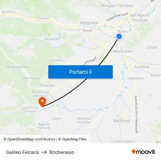 Galileo Ferraris to Bricherasio map