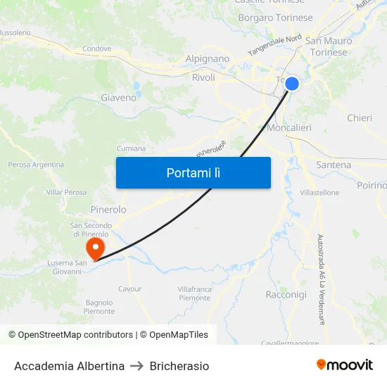 Accademia Albertina to Bricherasio map