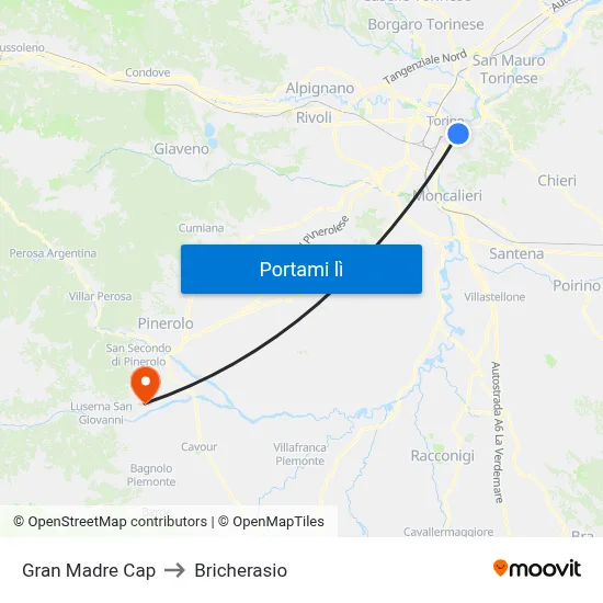 Gran Madre Cap to Bricherasio map
