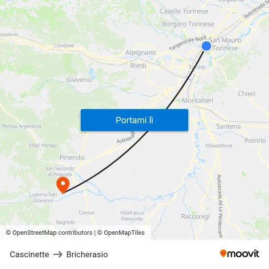 Cascinette to Bricherasio map