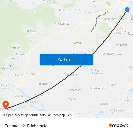 Traiano to Bricherasio map