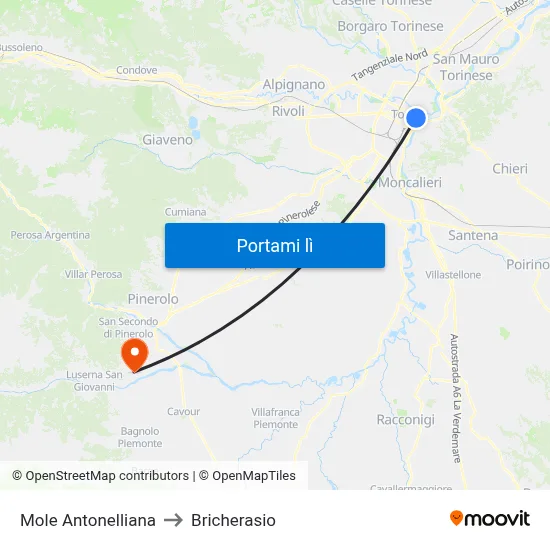 Mole Antonelliana to Bricherasio map