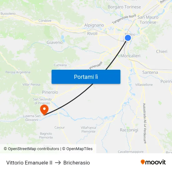 Vittorio Emanuele II to Bricherasio map