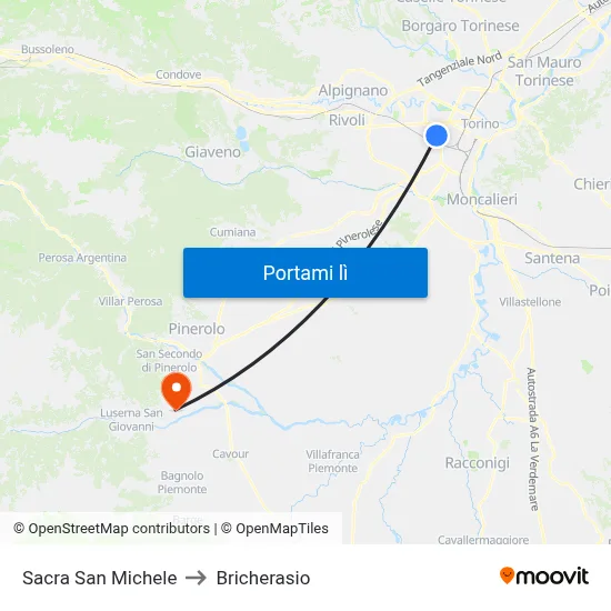 Sacra San Michele to Bricherasio map