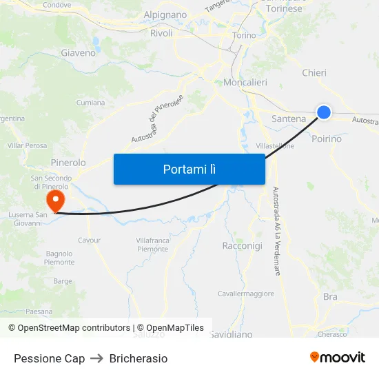 Pessione Cap to Bricherasio map