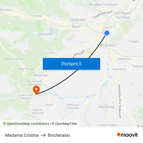 Madama Cristina to Bricherasio map