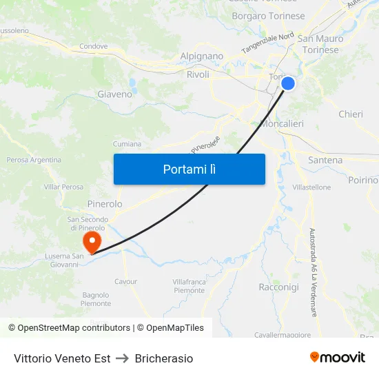 Vittorio Veneto Est to Bricherasio map