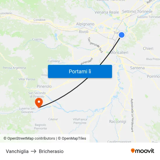 Vanchiglia to Bricherasio map