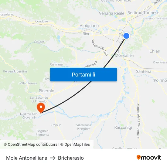 Mole Antonelliana to Bricherasio map