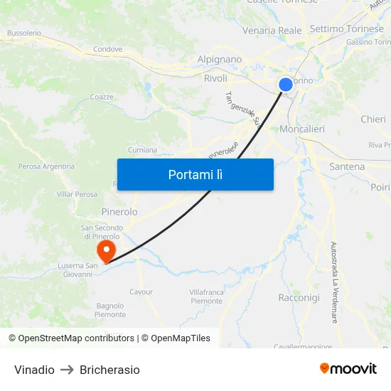 Vinadio to Bricherasio map