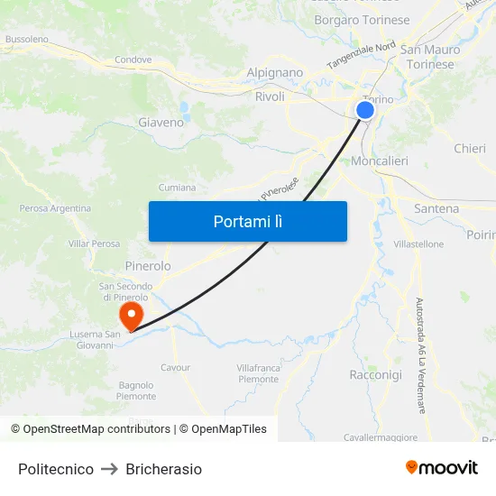 Politecnico to Bricherasio map