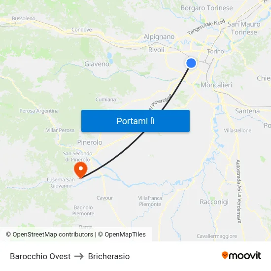 Barocchio Ovest to Bricherasio map