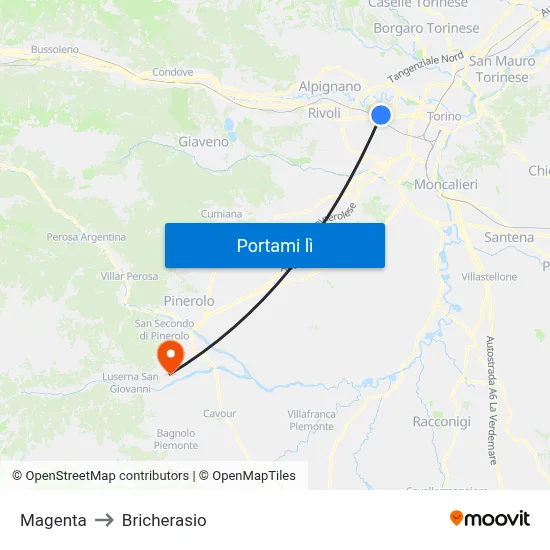 Magenta to Bricherasio map