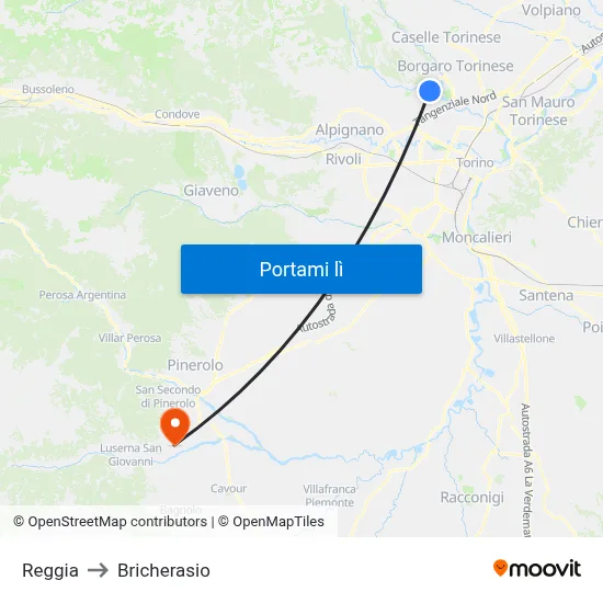 Reggia to Bricherasio map