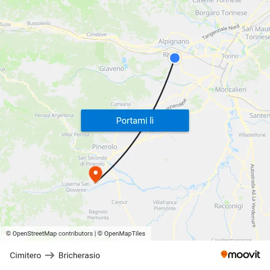 Cimitero to Bricherasio map