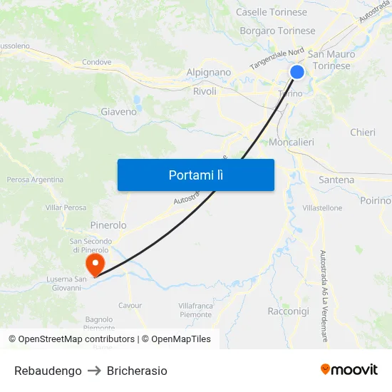 Rebaudengo to Bricherasio map