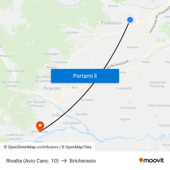 Rivalta (Avio Canc. 10) to Bricherasio map