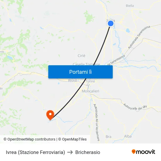 Ivrea (Stazione Ferroviaria) to Bricherasio map