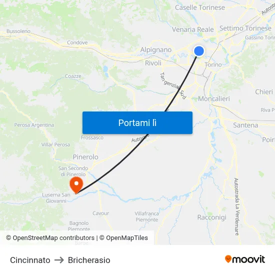 Cincinnato to Bricherasio map
