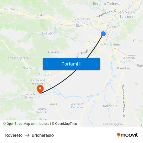 Rovereto to Bricherasio map