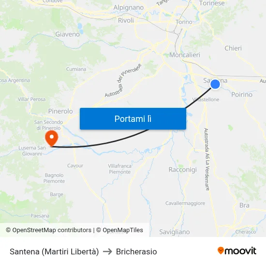 Santena (Martiri Libertà) to Bricherasio map