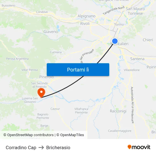 Corradino Cap to Bricherasio map