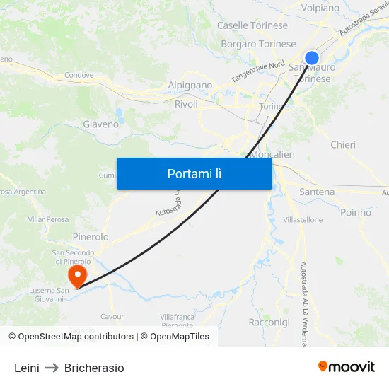 Leini to Bricherasio map