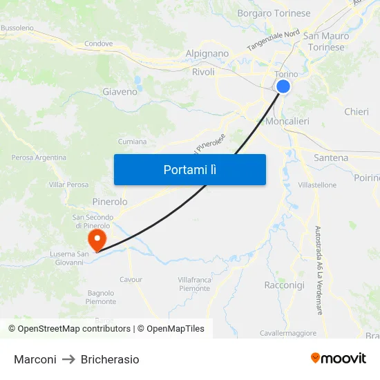 Marconi to Bricherasio map