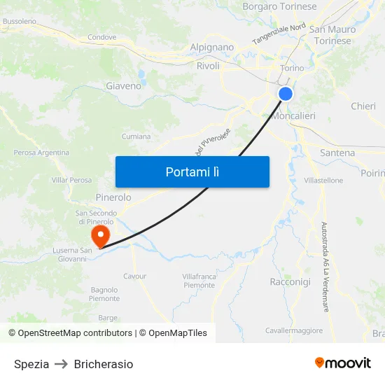 Spezia to Bricherasio map