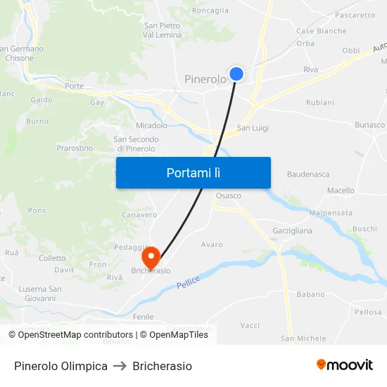 Pinerolo Olimpica to Bricherasio map