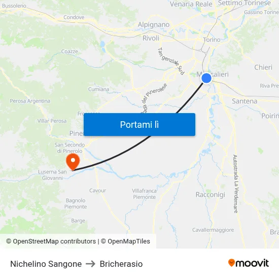 Nichelino Sangone to Bricherasio map