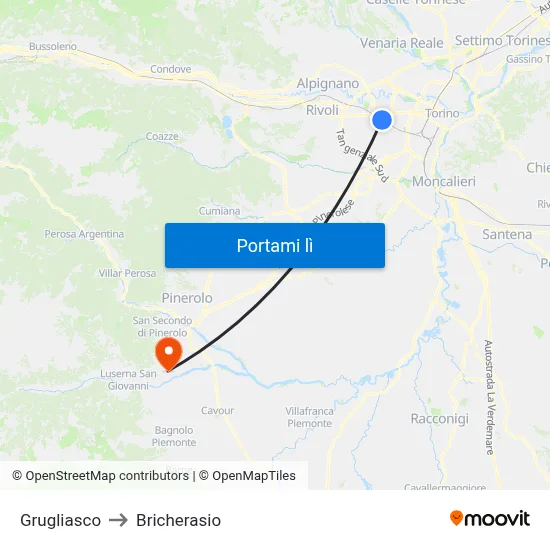 Grugliasco to Bricherasio map