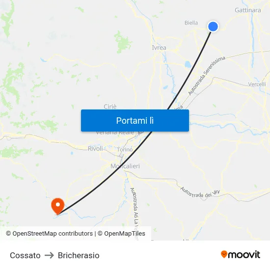 Cossato to Bricherasio map