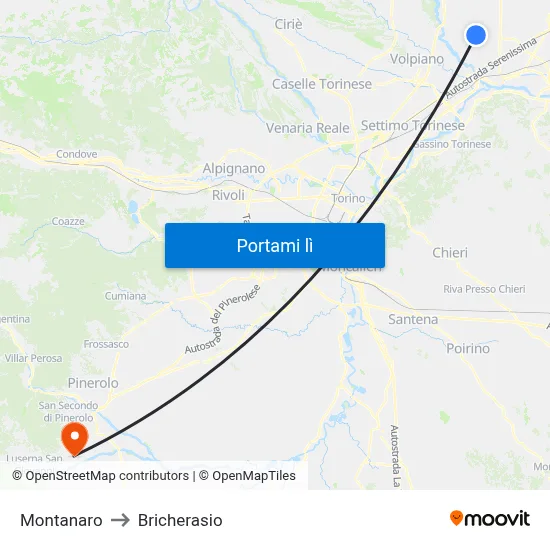 Montanaro to Bricherasio map