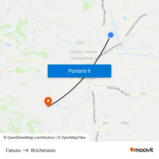 Caluso to Bricherasio map