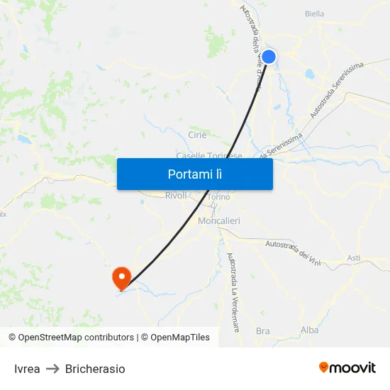 Ivrea to Bricherasio map
