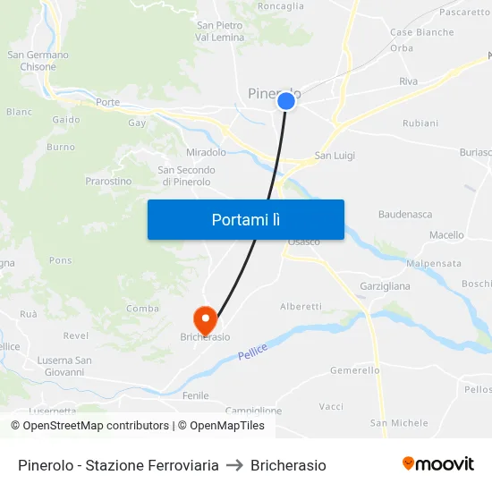 Pinerolo - Stazione Ferroviaria to Bricherasio map