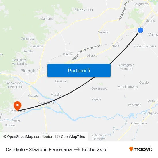 Candiolo - Stazione Ferroviaria to Bricherasio map