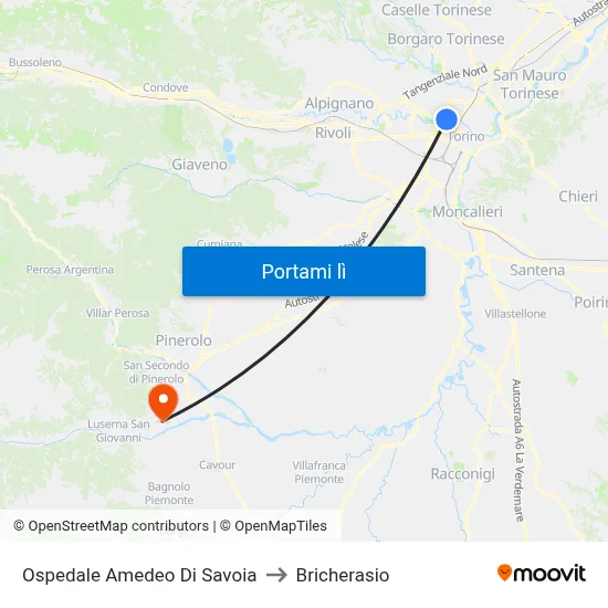 Ospedale Amedeo Di Savoia to Bricherasio map
