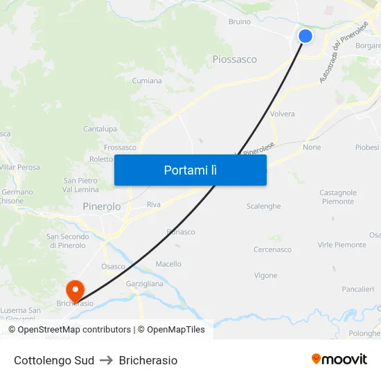 Cottolengo Sud to Bricherasio map