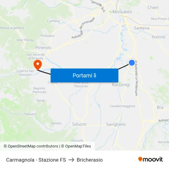 Carmagnola - Stazione FS to Bricherasio map