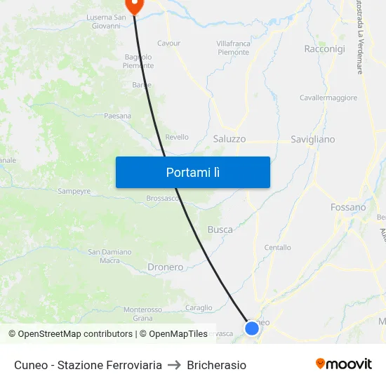 Cuneo - Stazione Ferroviaria to Bricherasio map