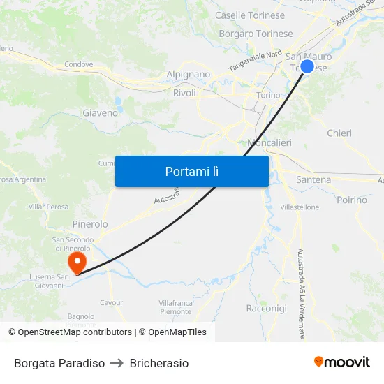 Borgata Paradiso to Bricherasio map